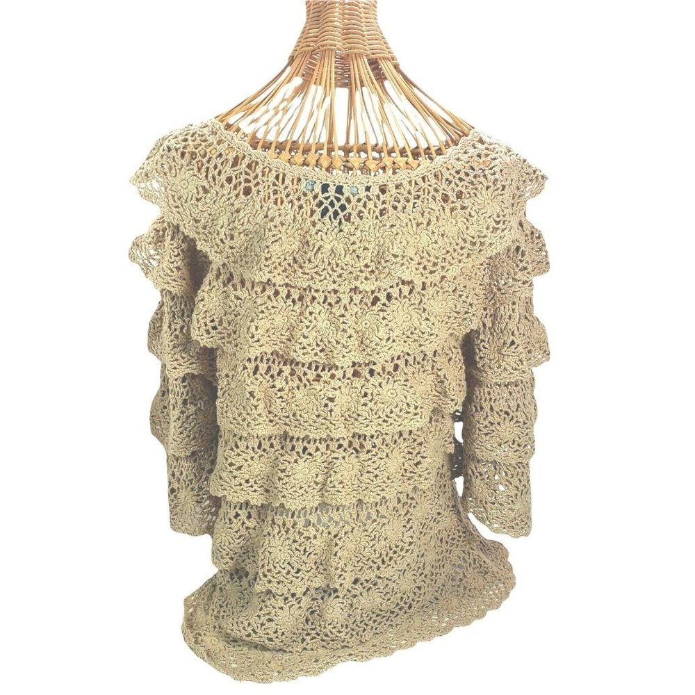 Denim 24/7 Oatmeal Layered  Crochet Top Medium